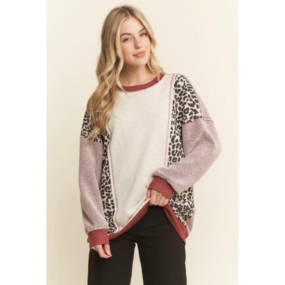 Long Sleeve Animal Color Block Top NWOT